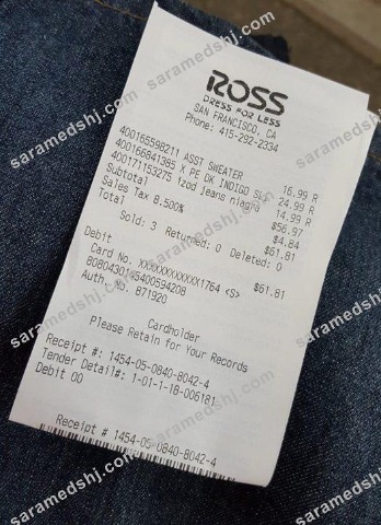 Ross store payment receipt